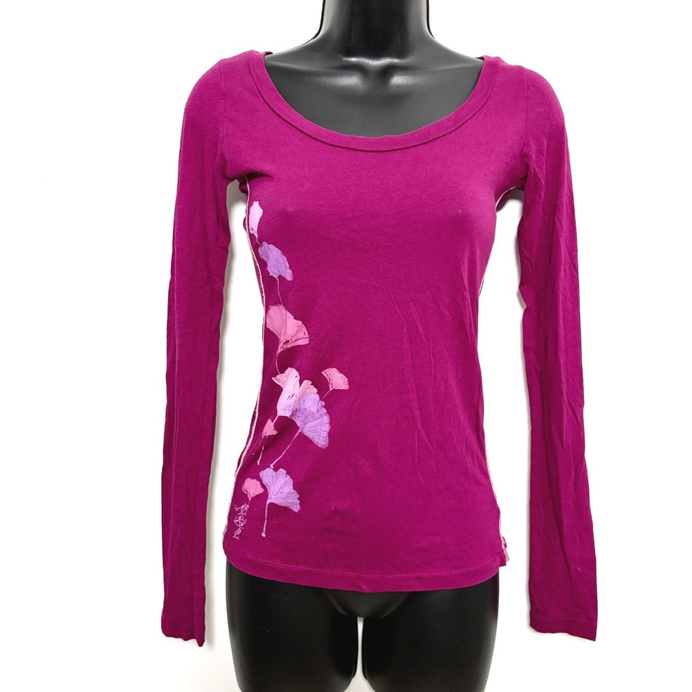 Aerie Long Sleeve Ginkgo Leaf Graphic Tee XS Purple